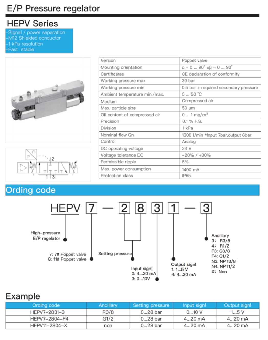 HEPV HIGH PRESSURE ELECTRONIC REGULATOR